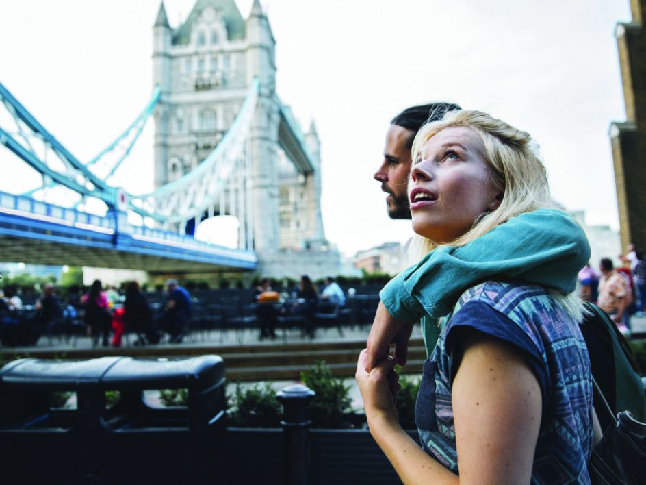 happy couple travelling