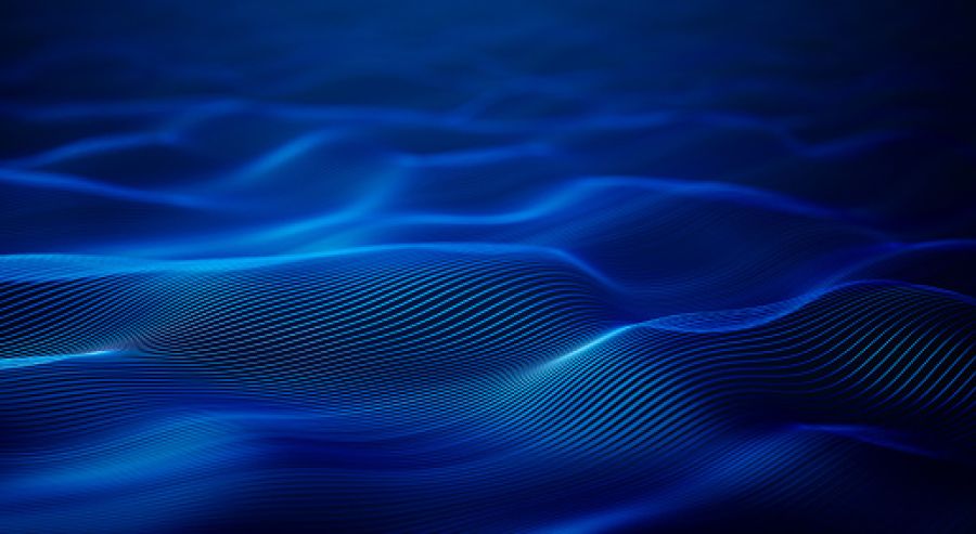 A series of blue, wavy lines that abstractly represent waves or flowing water.