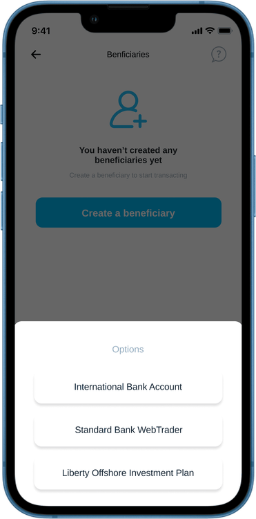 Beneficiaries options app screen