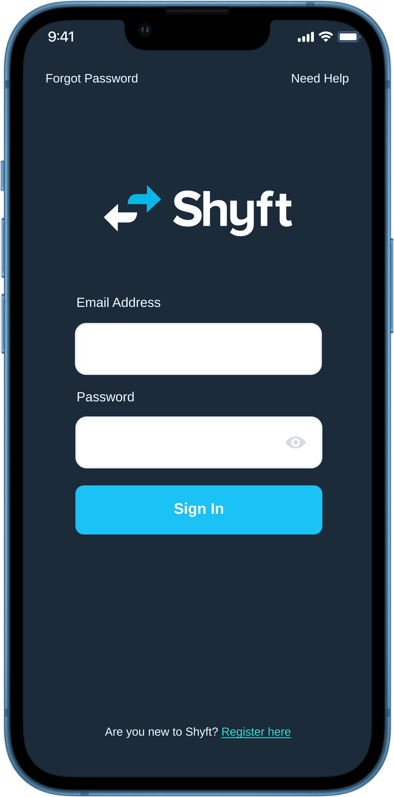 shyft app screen login screen