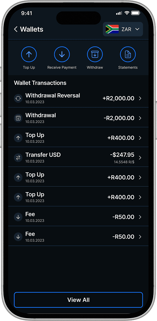 Wallets screen